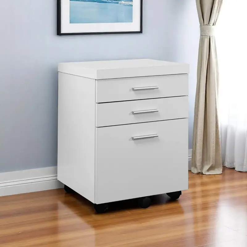 25-Inch White Filing Cabinet – Particle Board Construction with Drawer Storage