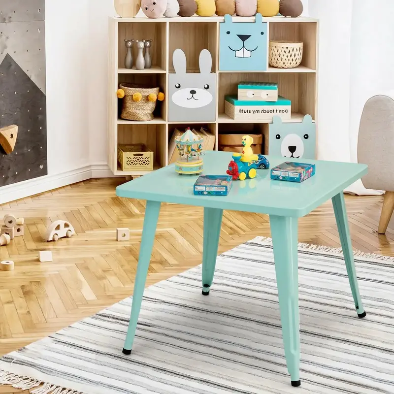 27-Inch Blue Steel Kids Table – Durable, Modern, and Safety-Tested Design