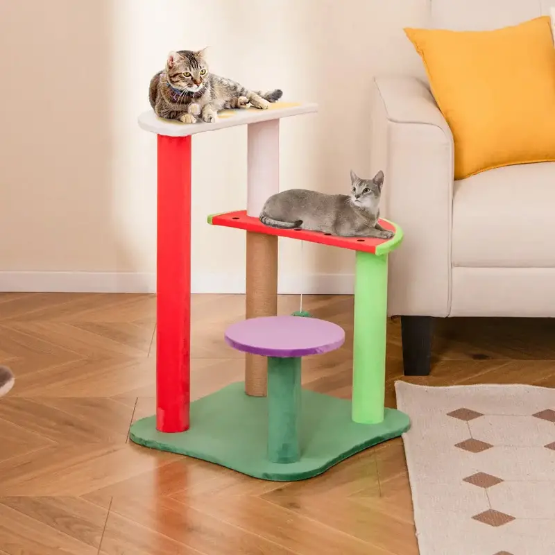 27-Inch Fruit-Inspired Cat Tree – Vibrant Lemon, Watermelon & Grape Design | COSTWAY