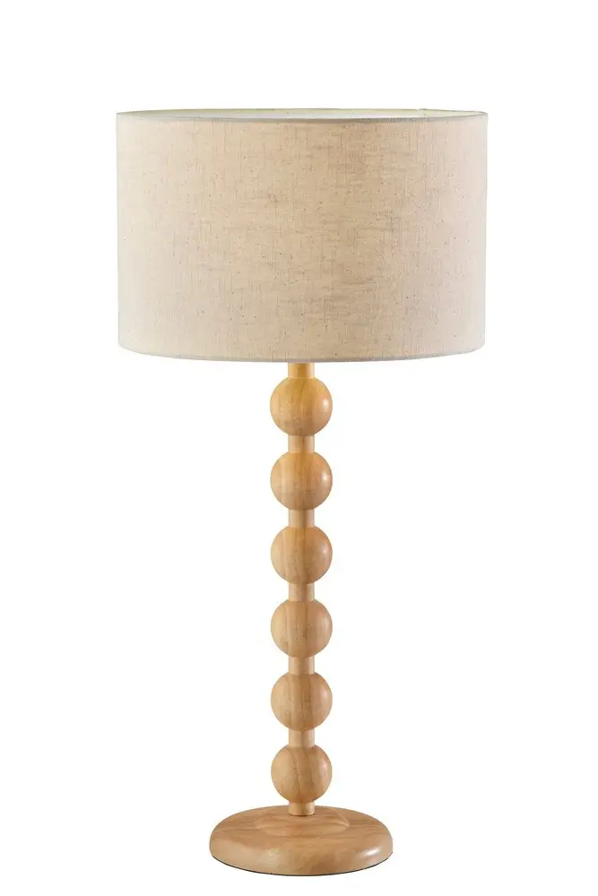 28-Inch Brown Wood Candlestick Table Lamp with Off-White Drum Shade
