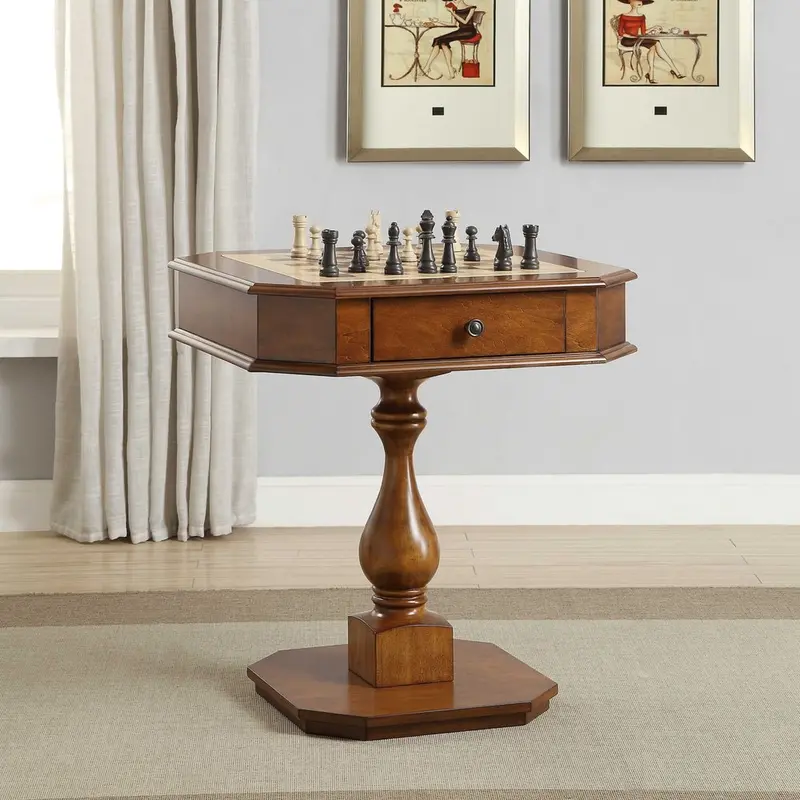 28-Inch Octagonal Console Table in Brown, Tan, and Natural Wood with Mixed Materials