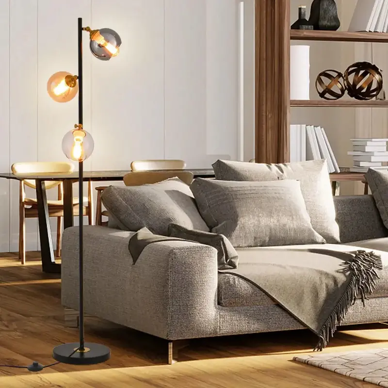 3-Globe Adjustable Floor Lamp – Glass Shades with Foot-Switch Operation | COSTWAY
