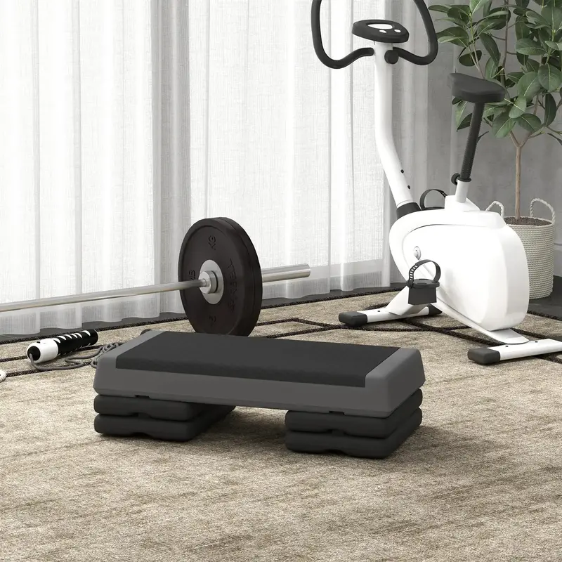 3-Height Adjustable Aerobic Stepper in Grey – Versatile Fitness Platform – SPORTNOW