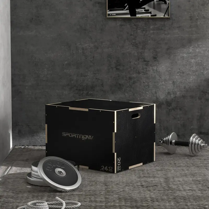 3-Height Plyometric Jump Box – Black Wooden Step Platform (51/61/76cm) | SPORTNOW