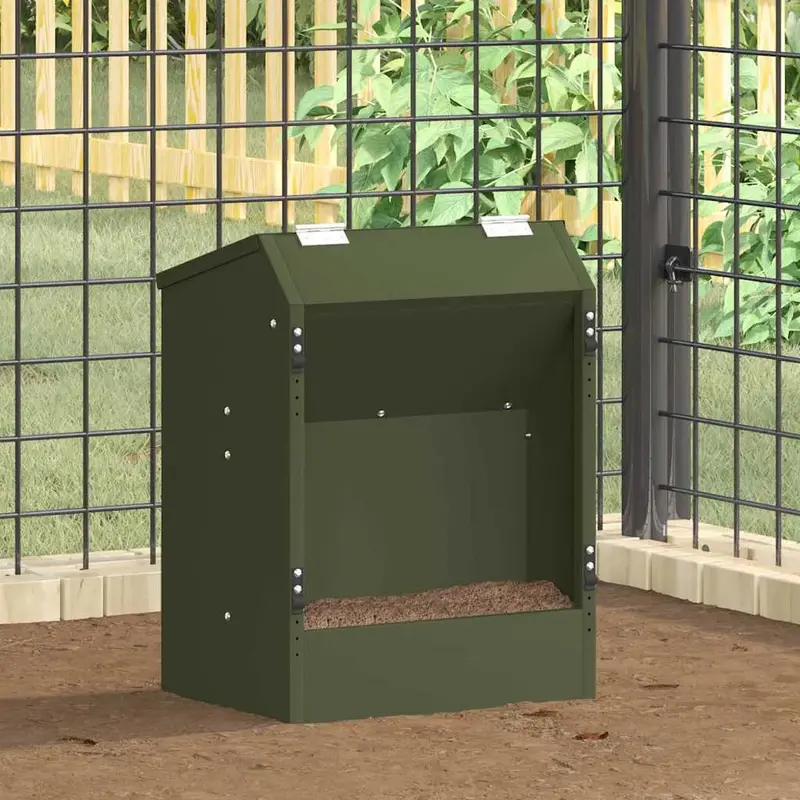 3 kg Olive Green Metal Rabbit Feeder – Durable Cold-Rolled Steel with Drainage System by VIDAXL