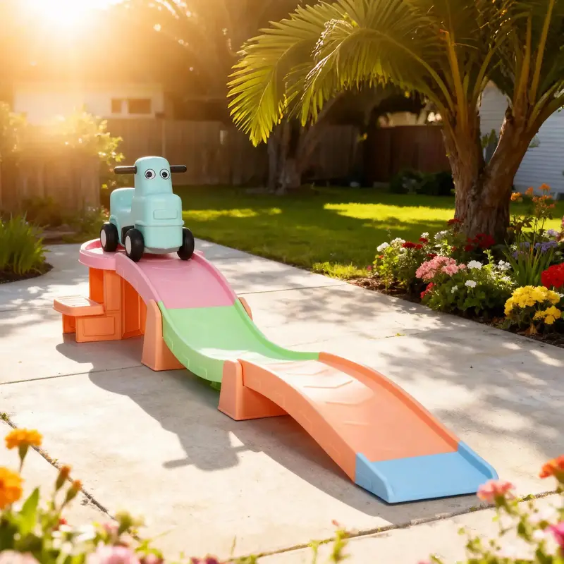 3-Metre Multicoloured Kids Roller Coaster Track with Safety Guardrails and Sliding Car