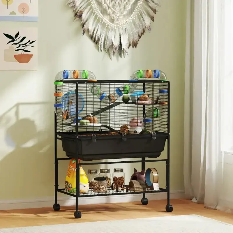 3-Tier Colourful Hamster Cage with Tubes, Exercise Wheel & Food Dish – PAWHUT