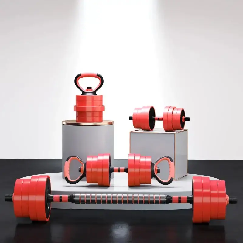 30kg Multi-Function Fitness Set: Dumbbells, Barbells, Kettlebells & Push-Up Stands | SPORTNOW Red