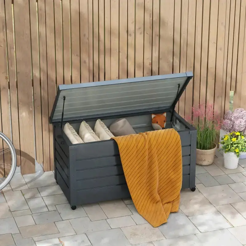 311-Litre Galvanised Steel Garden Storage Box – Lockable, Wheeled Outdoor Utility Bin by OUTSUNNY