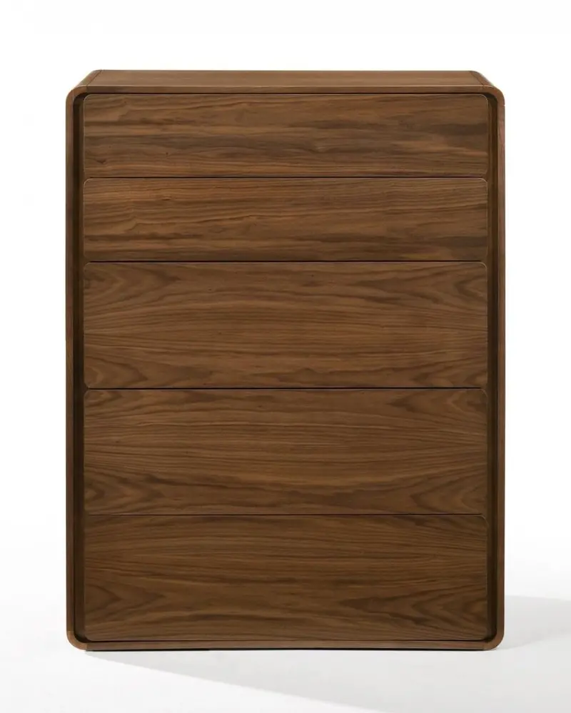 35-inch Walnut Solid Wood Five-Drawer Chest with Warm Tones