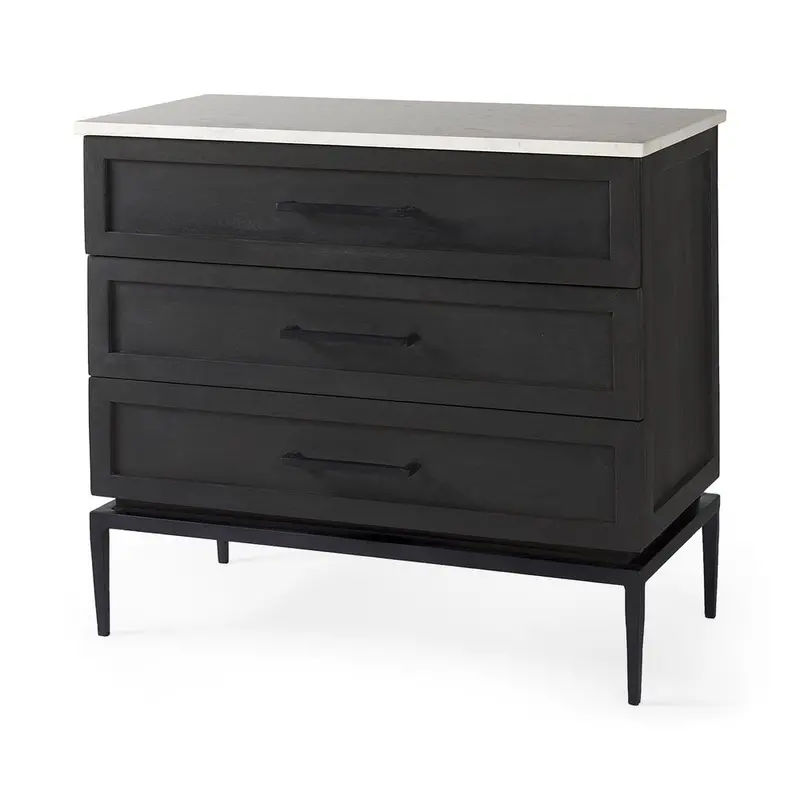 36-inch Black-and-White Dresser Featuring Solid Wood & Marble Accents