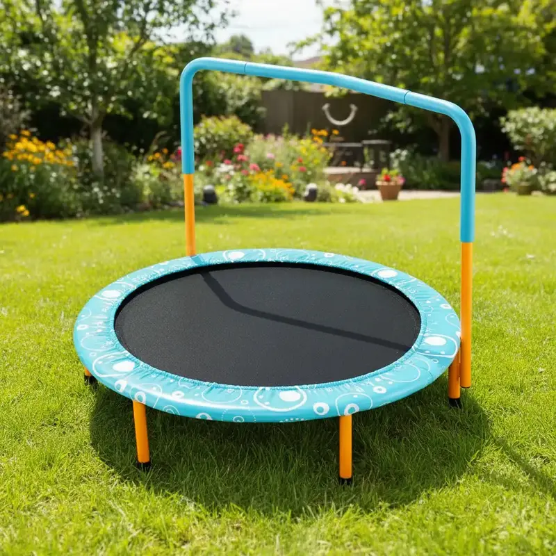 36-Inch Silent Kids Trampoline – Foldable Round Bungee Jumping Mat with Detachable Handle
