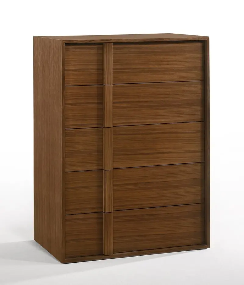36-inch Walnut-Brown Contemporary Five-Drawer Dresser with Clean Lines
