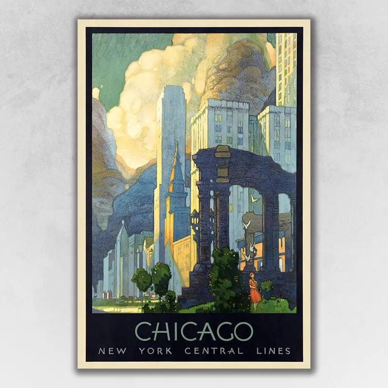 36 x 54 Inch 1929 Chicago Michigan Avenue Travel Poster Art Print