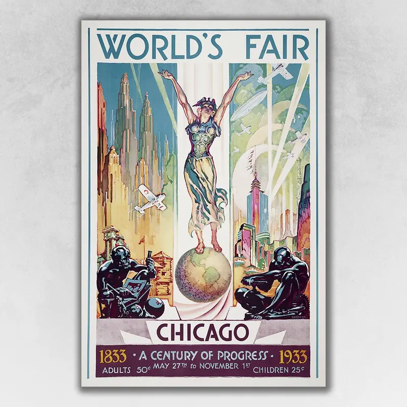36 x 54 Inch Vintage 1933 Chicago World’s Fair Travel Poster Art Print
