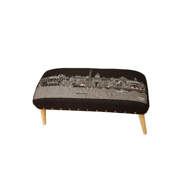 38-Inch Heathered Gray Wool Ottoman with Brown Framing