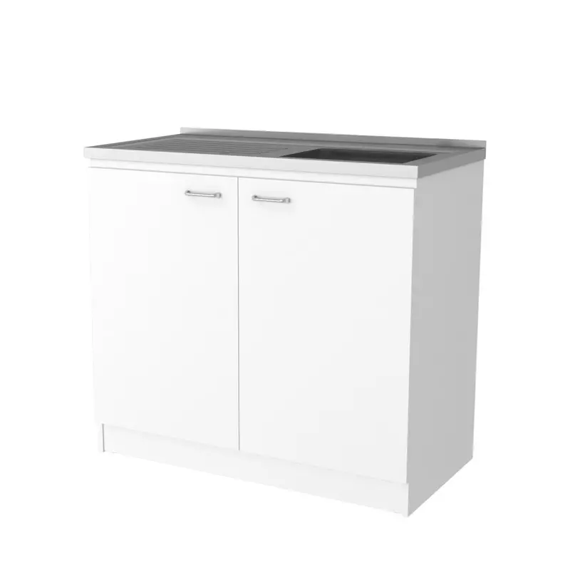 39-Inch White Stainless Steel Accent Cabinet with Floating Shelves and Sleek Profile