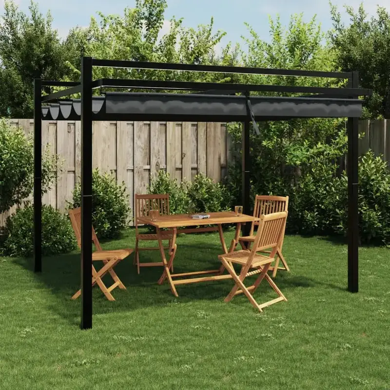 3x3m Anthracite Garden Gazebo with Adjustable Retractable Roof