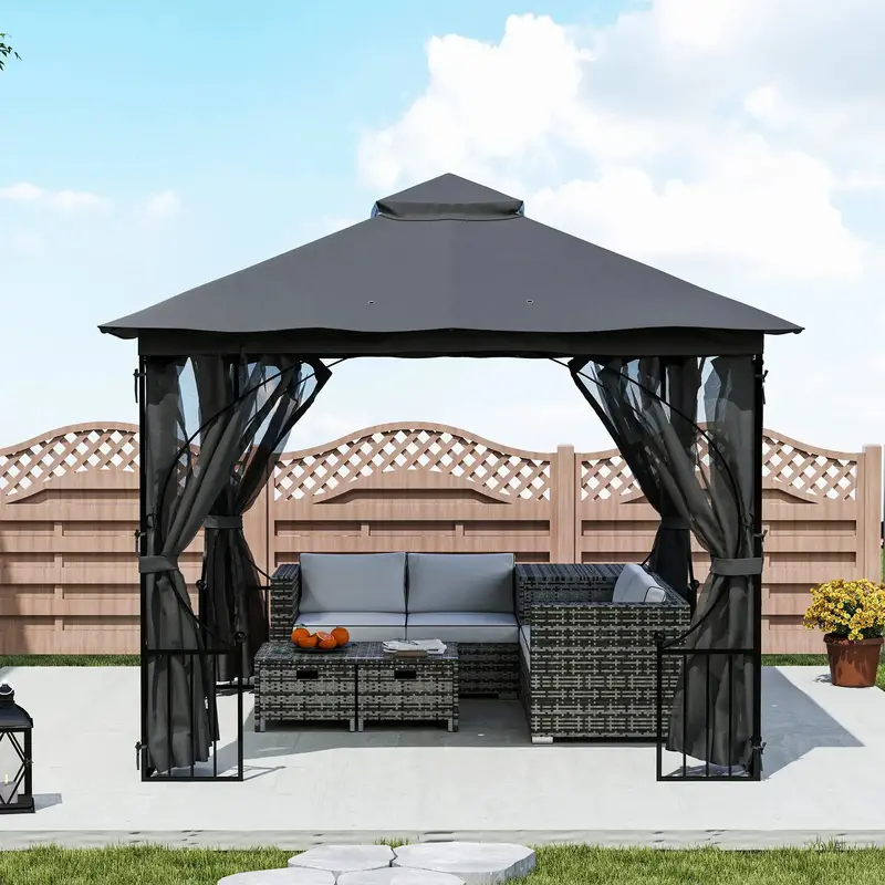 3x3m Dark Grey Garden Gazebo – Portable Patio Party Tent & Shelter