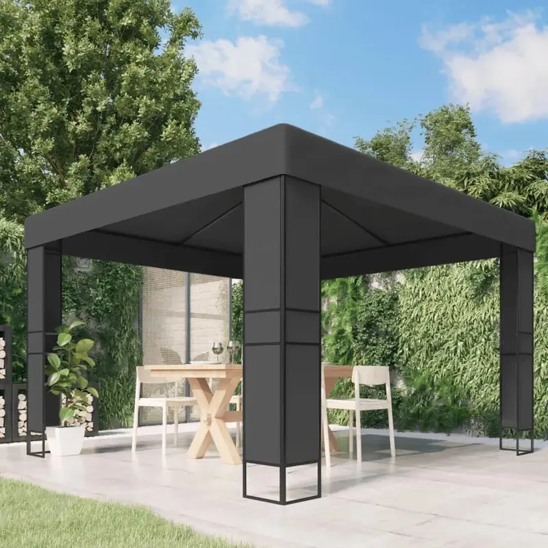 3x3m Double-Roof Anthracite Gazebo – Weather-Resistant Garden Canopy