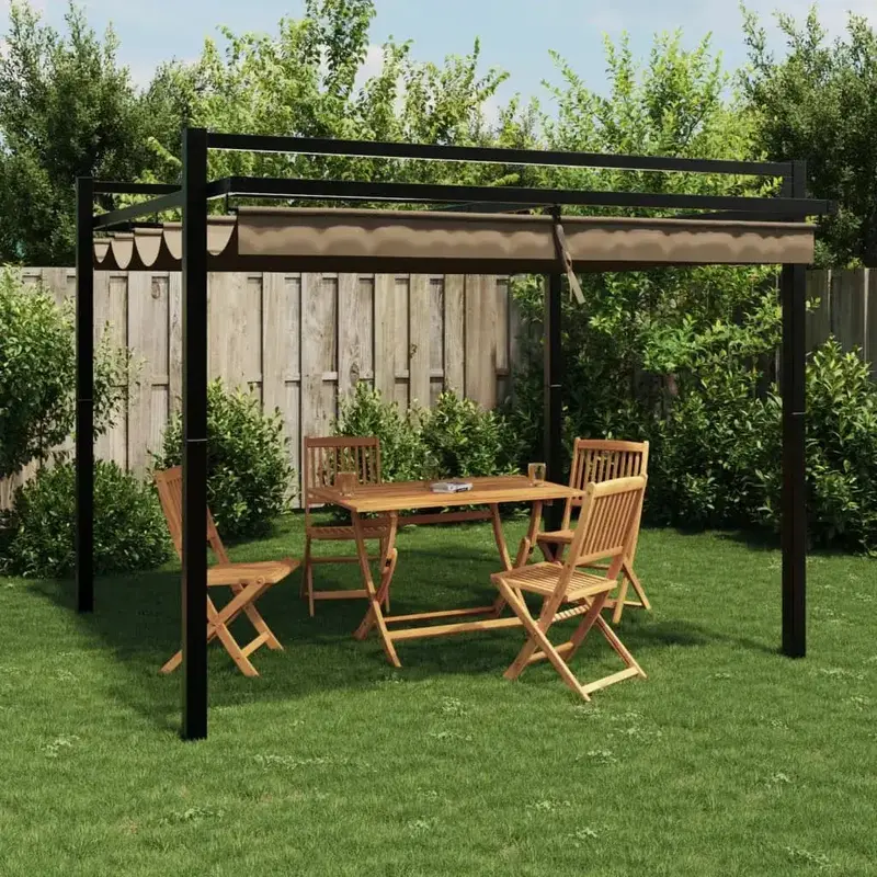 3x3m Taupe Garden Gazebo Featuring a Retractable Canopy System