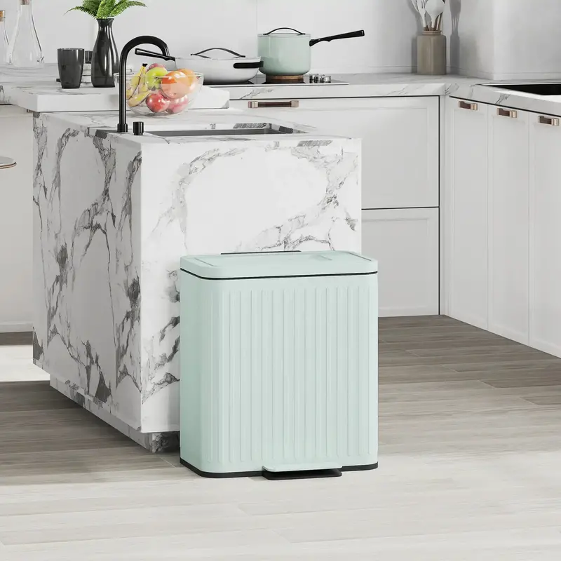 40L Eco-Friendly Kitchen Pedal Bin in Green | Dual 20L Compartments with Soft-Close Lid by HOMCOM