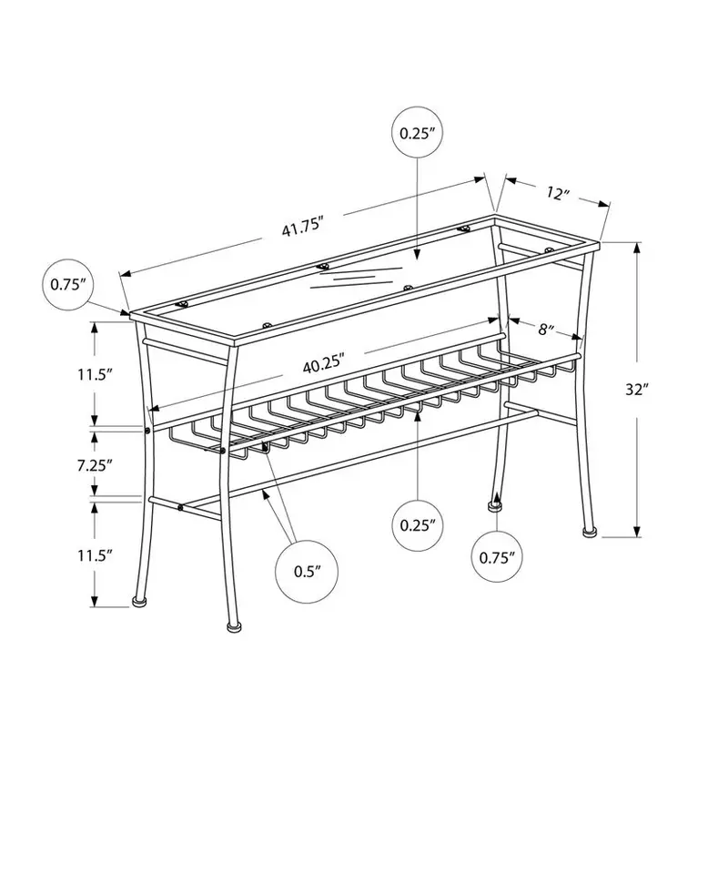 42-Inch Sleek Glass and Silver Metal Console Table with Lower Shelf