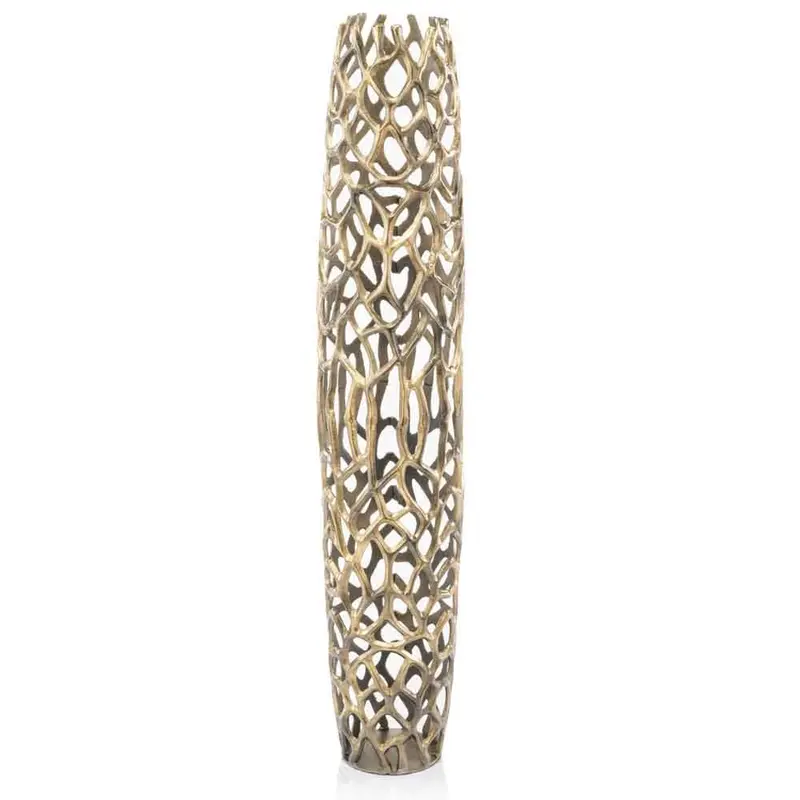 47-Inch Gold Aluminum Twig-Style Cylinder Floor Vase