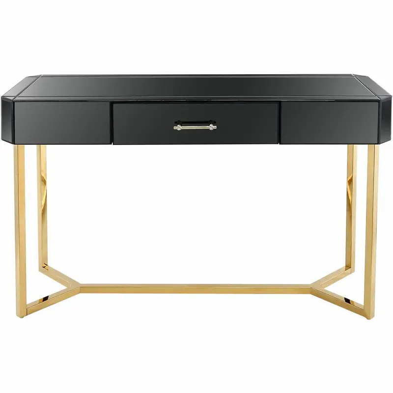 47-Inch Sleek Black Mirrored Glass Console Table