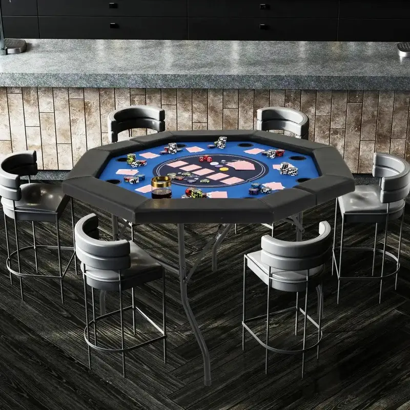 48-Inch Octagonal Folding Poker Table for 6–8 Players – Casino-Style Waterproof Felt Surface with Padded Armrests by COSTWAY