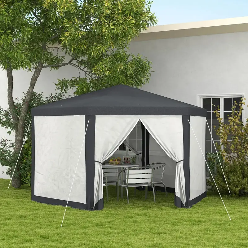 4m Hexagonal Shade-Resistant Gazebo in Sleek Dark Grey