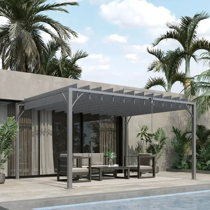 4x3m Grey Aluminium Louvered Patio Gazebo – Adjustable Sun & Rain Canopy System