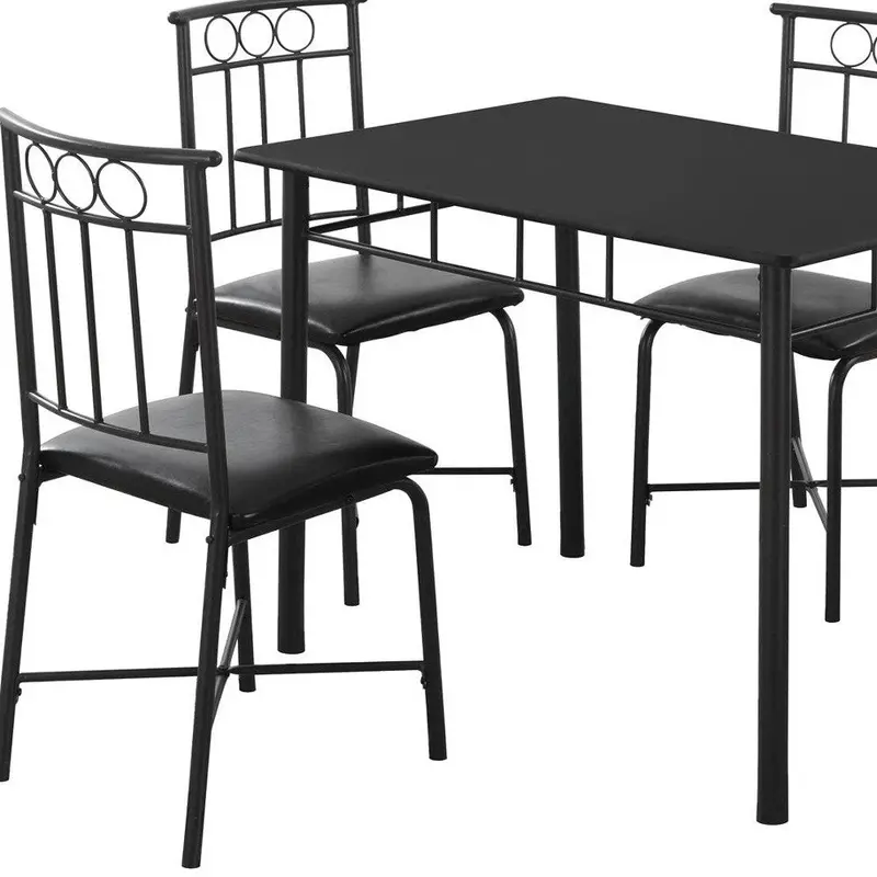 5-Piece Black Leather-Look Dining Set (61.5″ x 73.5″ x 101″) with Foam-Padded Seating