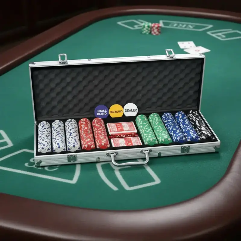 500-Piece Aluminium-Cased Poker Chip Set with Casino Dice, Dealer Buttons & Cards
