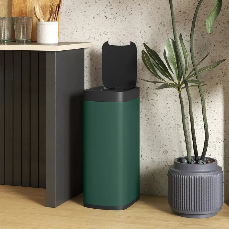 50L Smart Touchless Bin in Green | Infrared Sensing, Fingerprint-Resistant Finish & Quiet Opening by HOMCOM