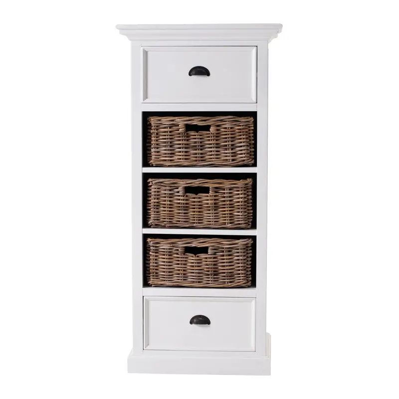 52-Inch White Two-Drawer Storage Cabinet Featuring Woven Seagrass Baskets