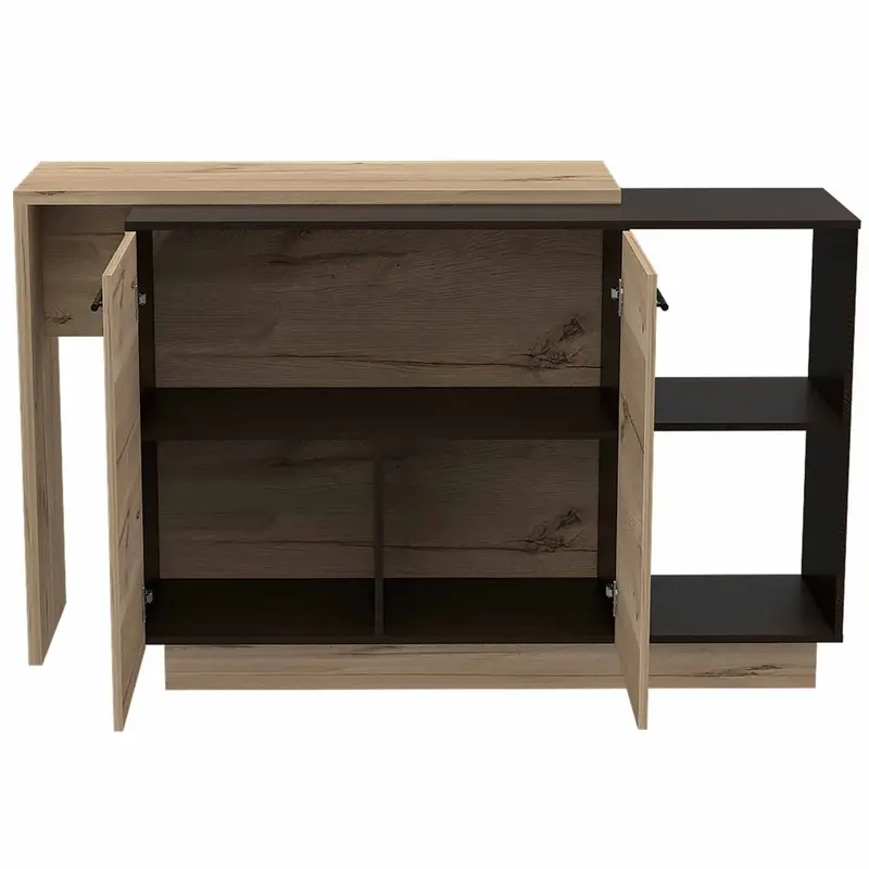 59-Inch Natural-and-Black Kitchen Island – Mixed-Material Statement Piece