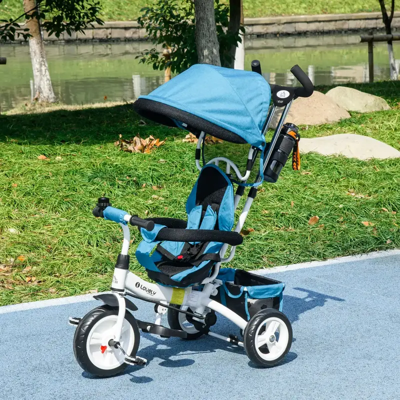 6-Function Kids Trike Stroller in Blue | Push Trike, Balance Bike & Pedal Bike by HOMCOM