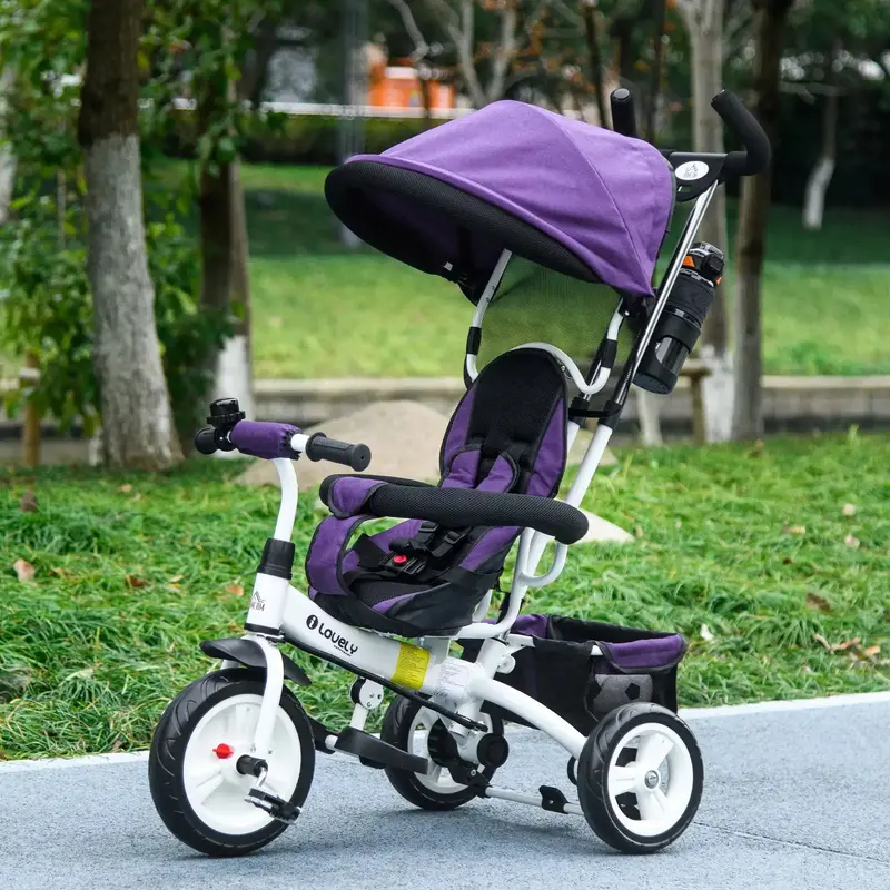 6-Function Kids Trike Stroller in Purple | Push Trike, Balance Bike & Pedal Bike by HOMCOM