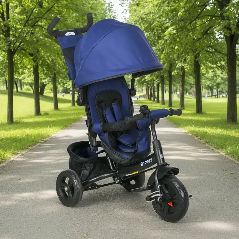 6-in-1 Convertible Toddler Tricycle – Dark Blue Multi-Stage Ride-On Stroller for Growing Kids