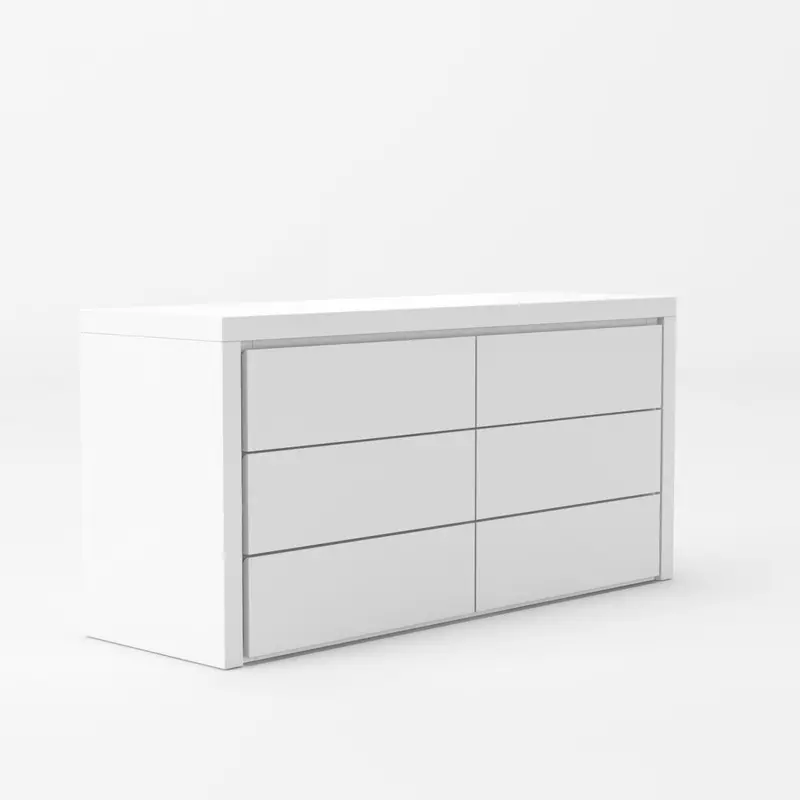 62-inch White Manufactured Wood Double Dresser with Six Smooth-Glide Drawers