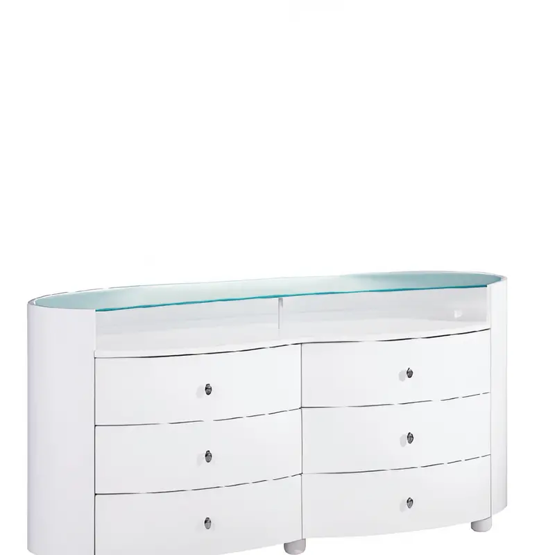 63-Inch White Wood Six-Drawer Double Dresser for Bedrooms