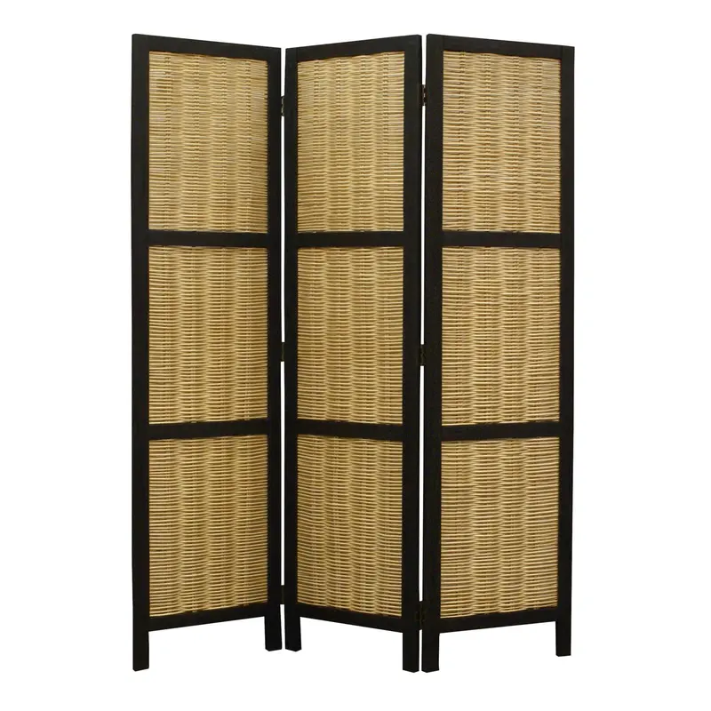 67-Inch Minimalist Brown Three-Panel Folding Screen