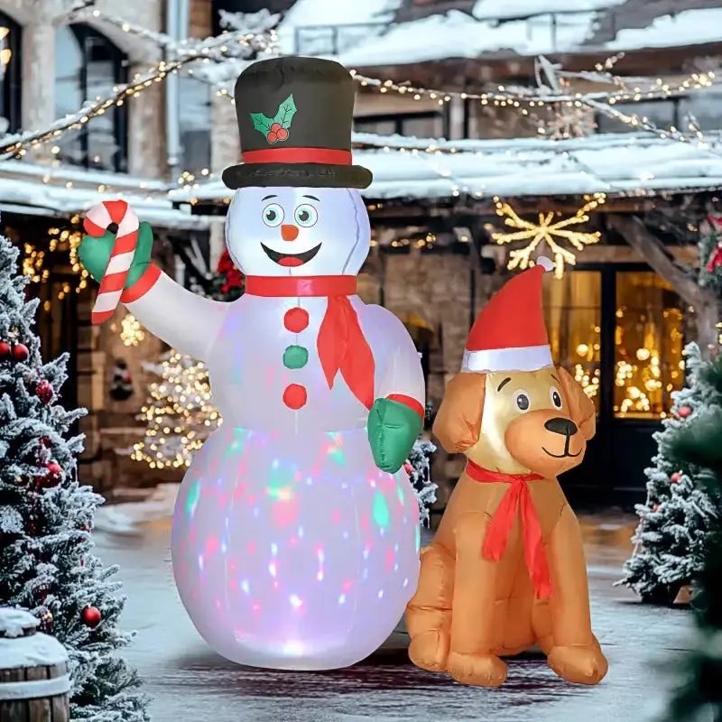 6ft Inflatable Light-Up Snowman with Dog – Weather-Resistant Outdoor Christmas Blow-Up Decor