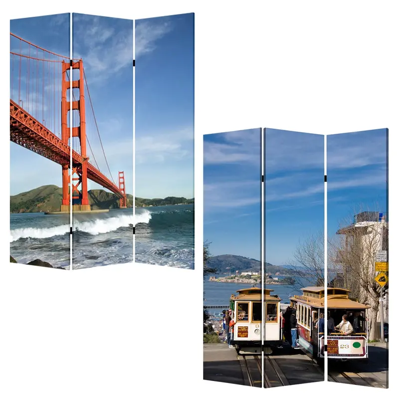 72-Inch Sky Blue-and-Off-White Canvas Three-Panel Folding Divider