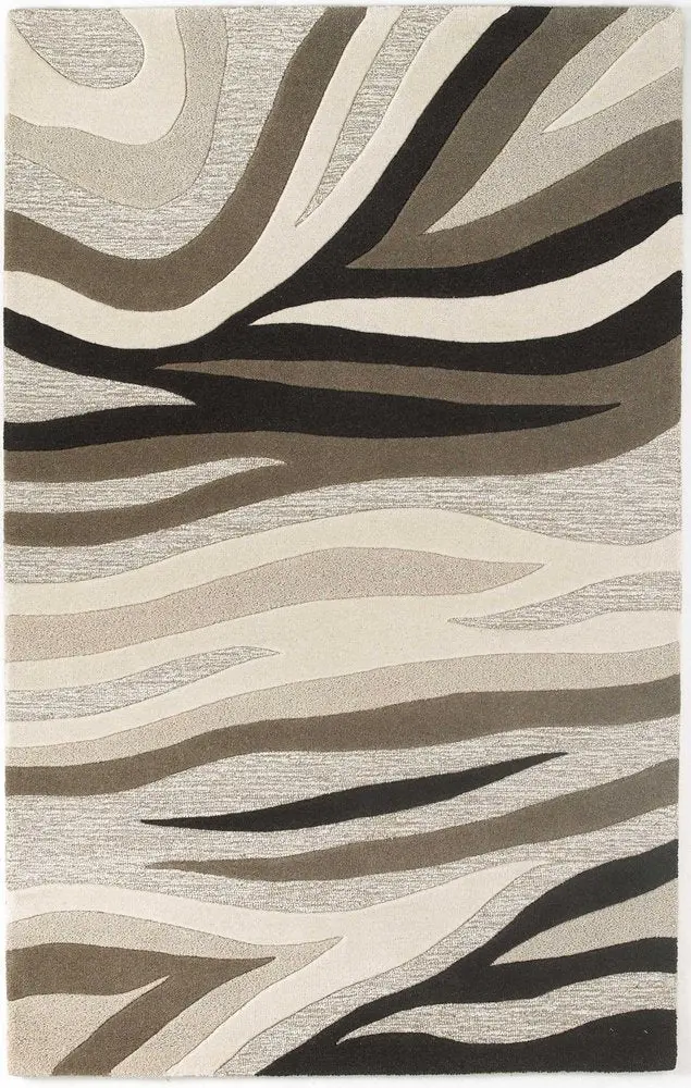 8′ x 10′ Hand-Tufted Wool Abstract Area Rug – Beige, Ivory & Black