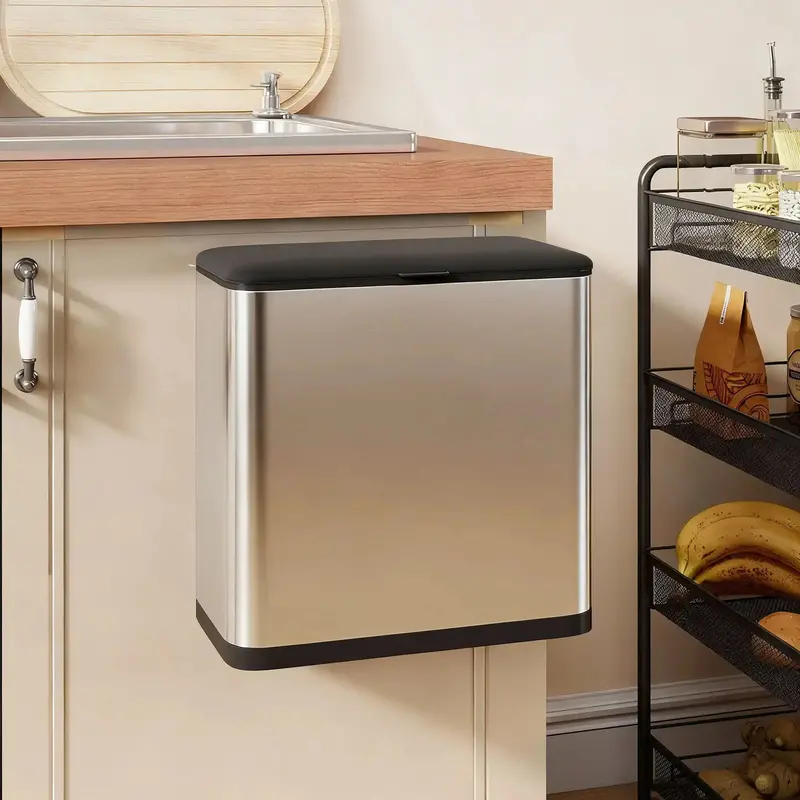 8L Space-Saving Kitchen Bin | Freestanding or Over-Door Mounting, Stainless Steel Build by HOMCOM