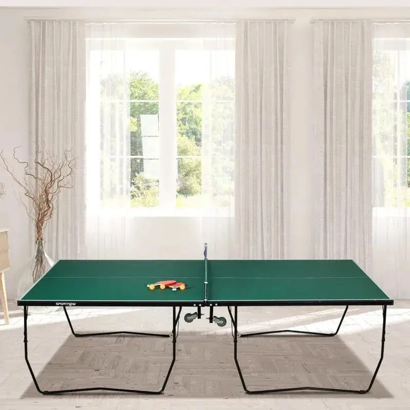 9-Foot Professional Split-Design Table Tennis Table – Green Playing Surface | Foldable for Storage & Recreation by SPORTNOW