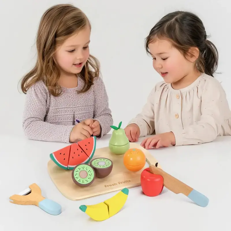 9-Piece Wooden Fruit Cutting Playset | Pretend Food Set with Safe Knife, Peeler & Chopping Board by SOKA®