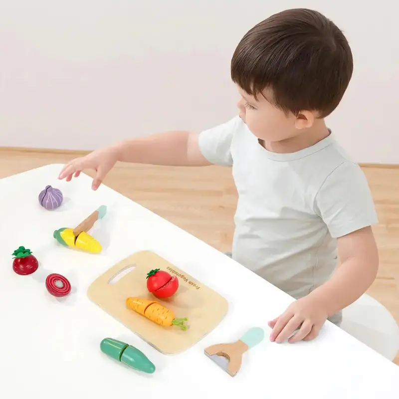 9-Piece Wooden Vegetable Cutting Playset | Imaginative Cooking Toy with Knife, Peeler & Board by SOKA®